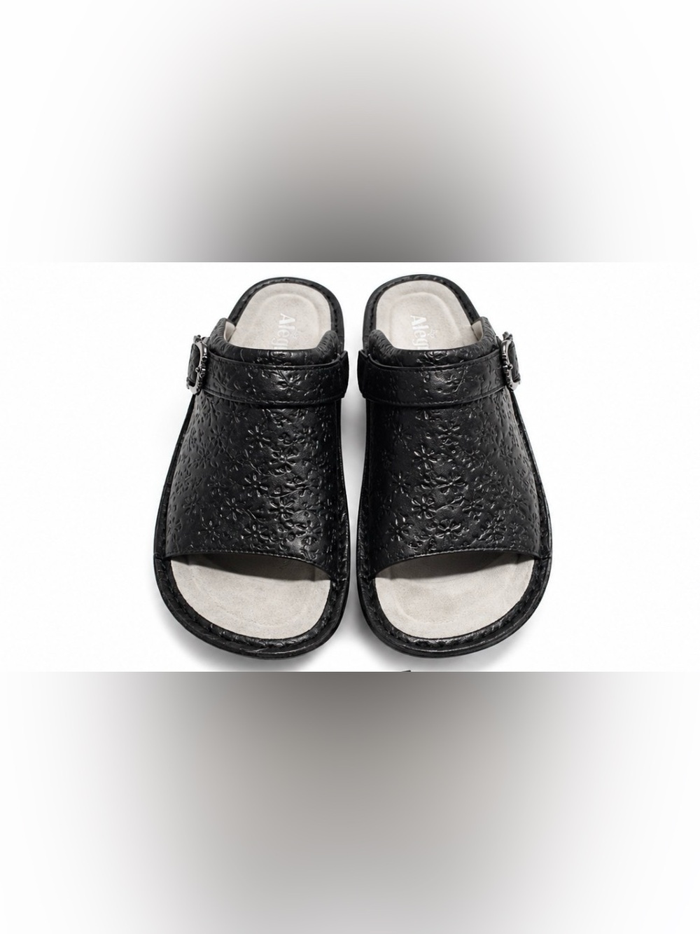 Alegria Klover Dearest Black Embossed Floral Leather Clog Sandal 9-9.5/EU 41